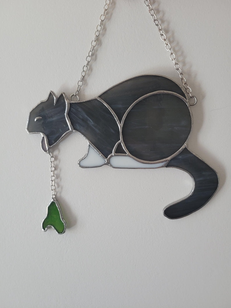 Puking Cat Stained Glass Suncatcher