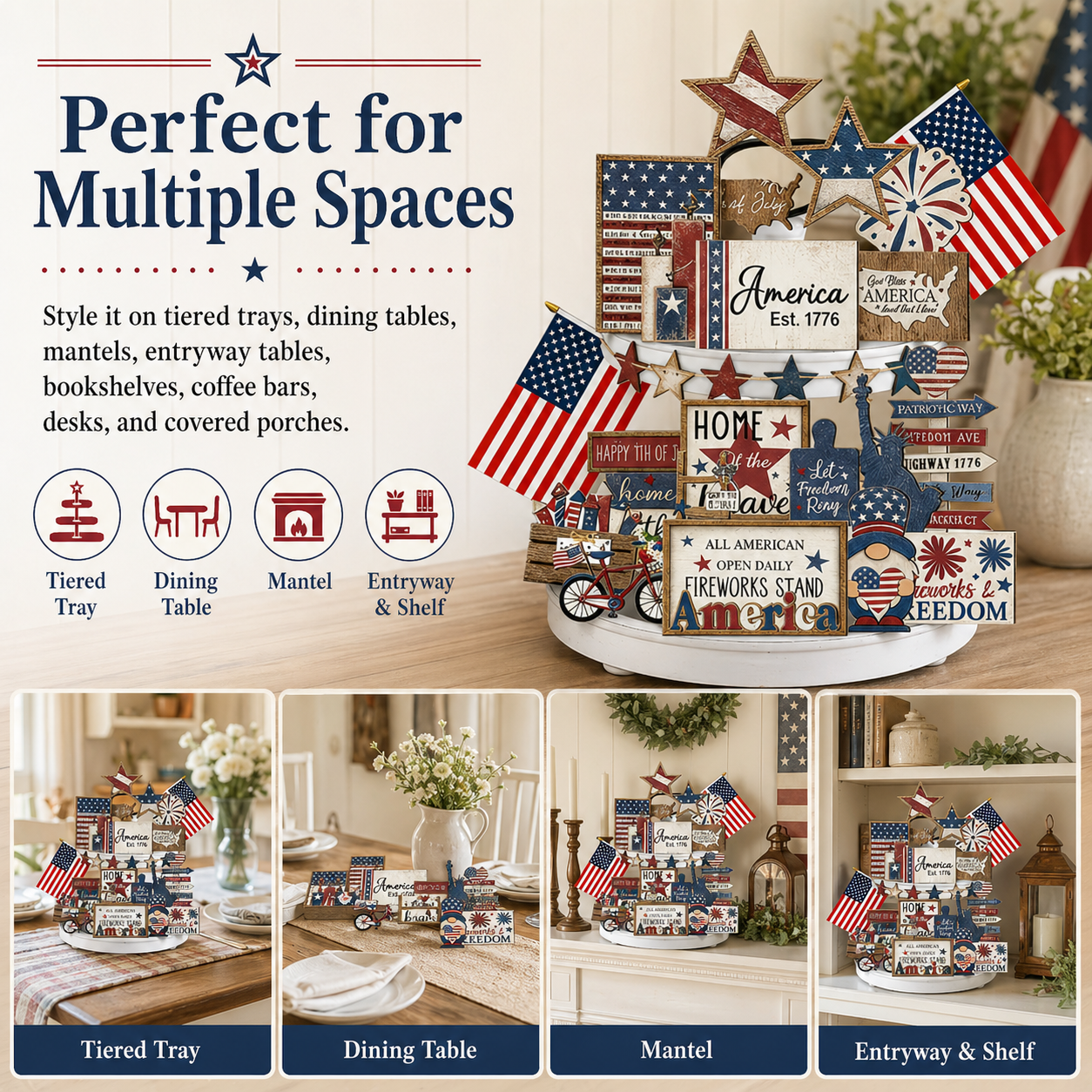 🔥Most Popular in 2026🔥25-Piece Patriotic Tiered Tray Decor Set