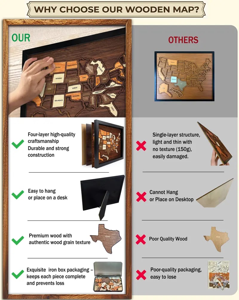 Wooden USA Travel Map Puzzle🧩A Stylish Way to Track Your Journey & Memories