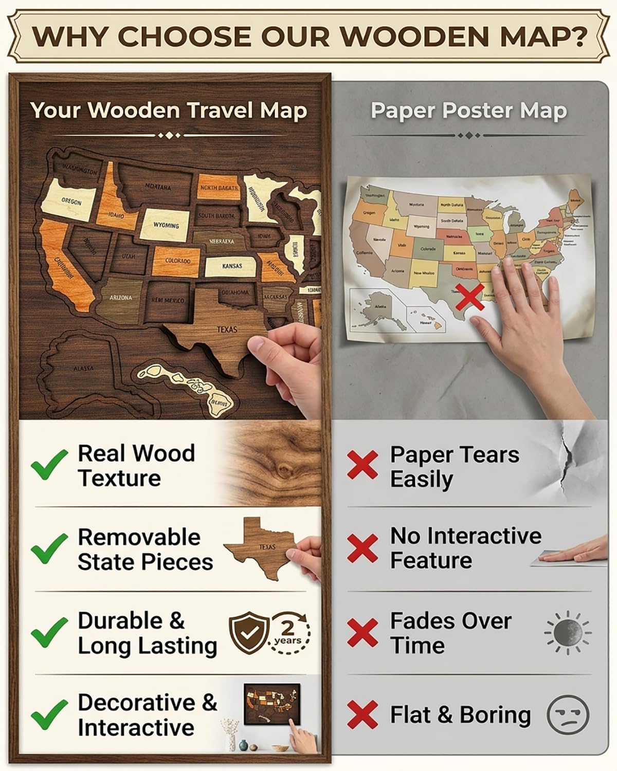Wooden USA Travel Map Puzzle🧩A Stylish Way to Track Your Journey & Memories