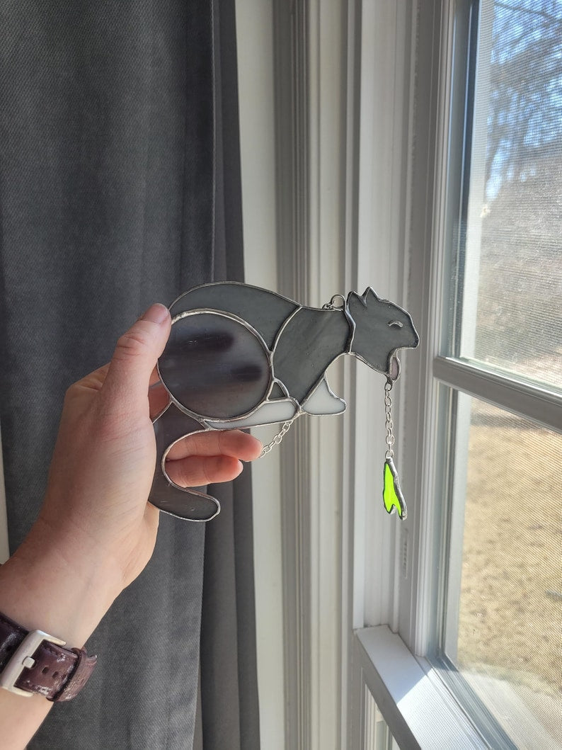 Puking Cat Stained Glass Suncatcher